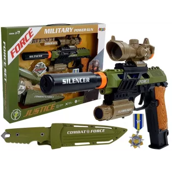 LEAN TOYS Set Militärpistole Gewehr Messer Medaille Zielfernrohr