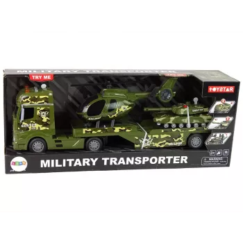 LEAN TOYS Set Militärpanzer Reibungsantrieb Hubschrauber LKW