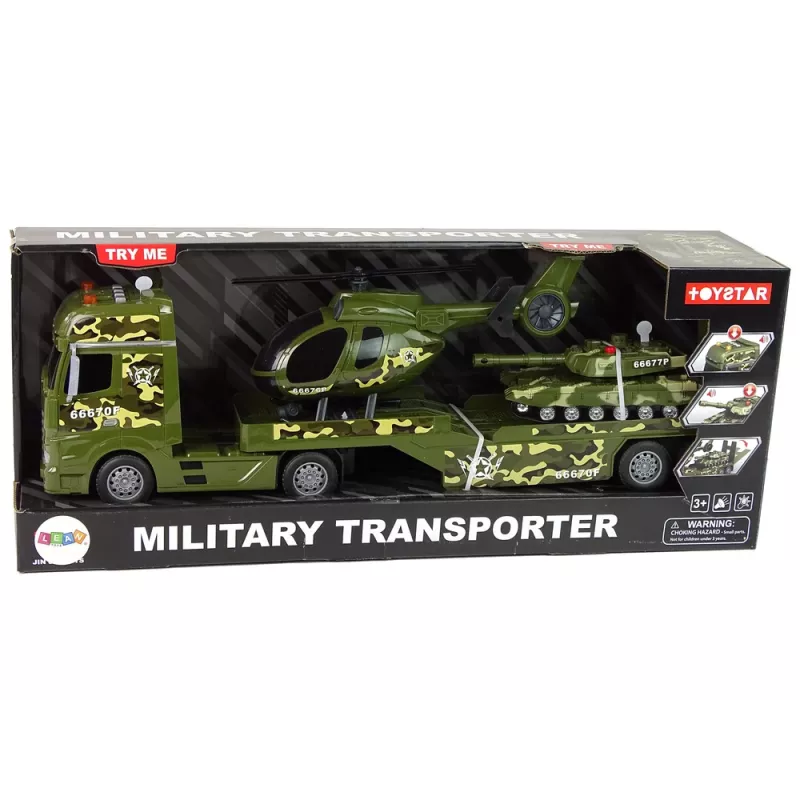 LEAN TOYS Set Militärpanzer Reibungsantrieb Hubschrauber LKW