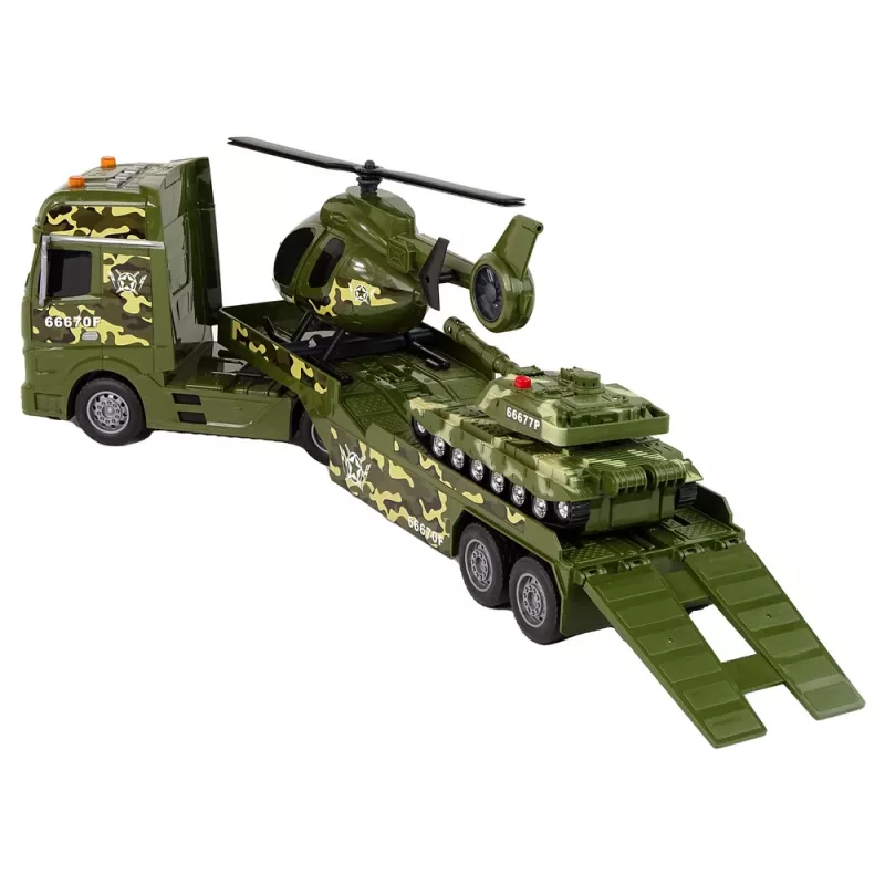 LEAN TOYS Set Militärpanzer Reibungsantrieb Hubschrauber LKW