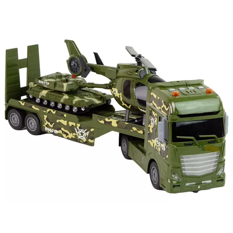 LEAN TOYS Set Militärpanzer Reibungsantrieb Hubschrauber LKW