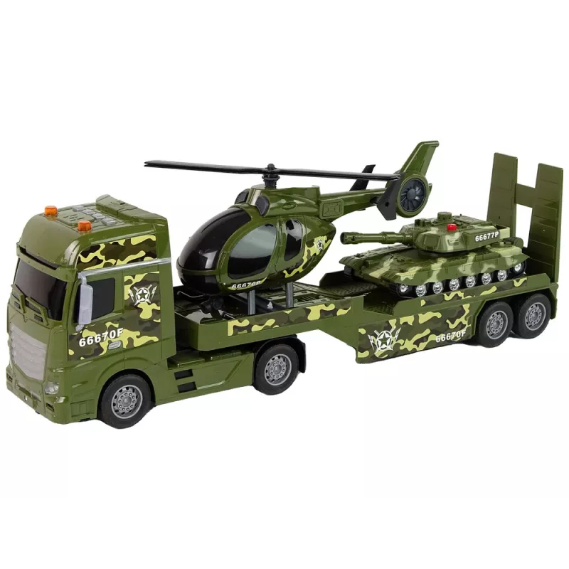 LEAN TOYS Set Militärpanzer Reibungsantrieb Hubschrauber LKW