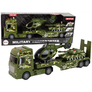 LEAN TOYS Set Militärpanzer Reibungsantrieb Hubschrauber LKW