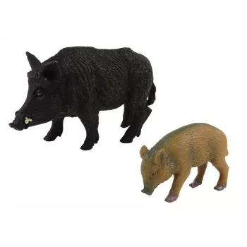 LEAN TOYS Set aus 2 Wildschwein mit Jungtier Figuren Serie Waldtiere