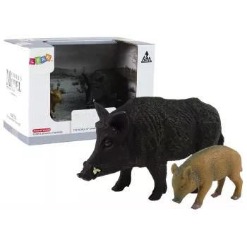 LEAN TOYS Set aus 2 Wildschwein mit Jungtier Figuren Serie Waldtiere
