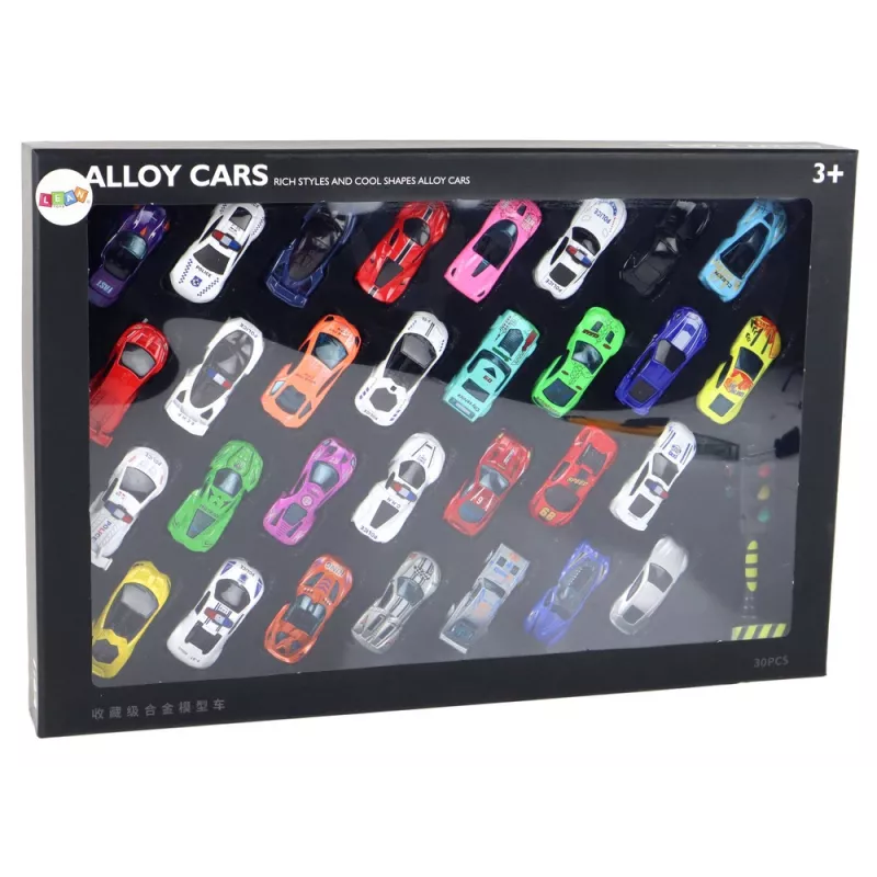 LEAN TOYS Set of Aluminum Spring Cars in a Box 30 Pieces Police Sports Cars