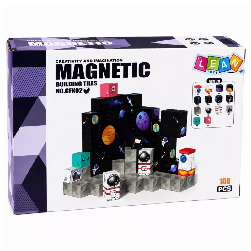 LEAN TOYS Set aus magnetischen Bausteinen Würfeln Pixels 3D Space 100 Stück