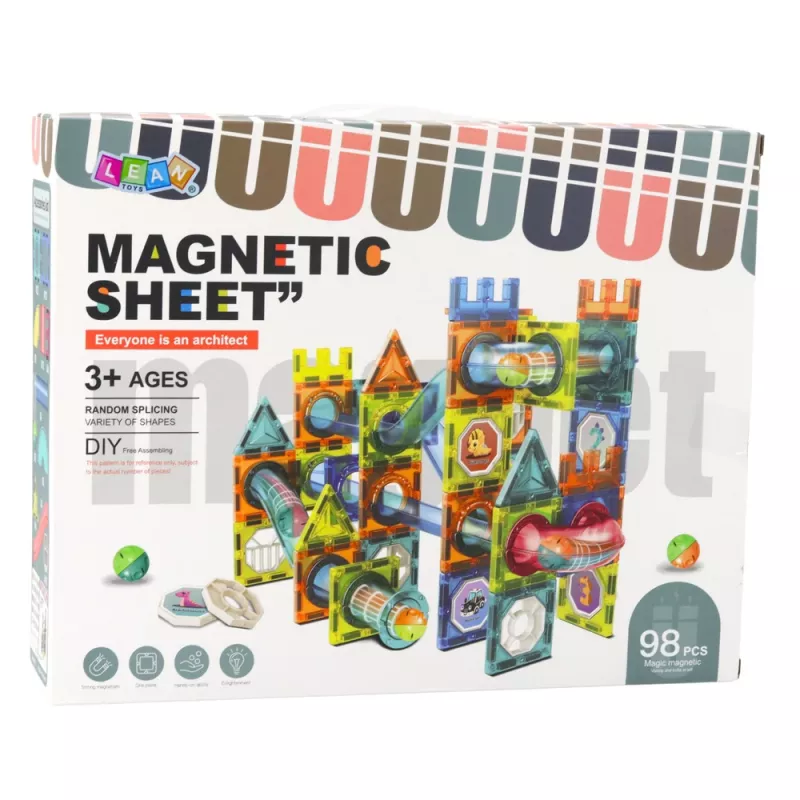 LEAN TOYS Set magnetischer Bausteine Kugelbahn Bunt 98 Teile