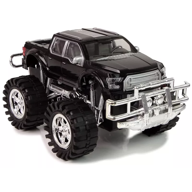 LEAN TOYS Fahrzeugset Schwarzer Monster Truck Weißer Caravan 58 cm