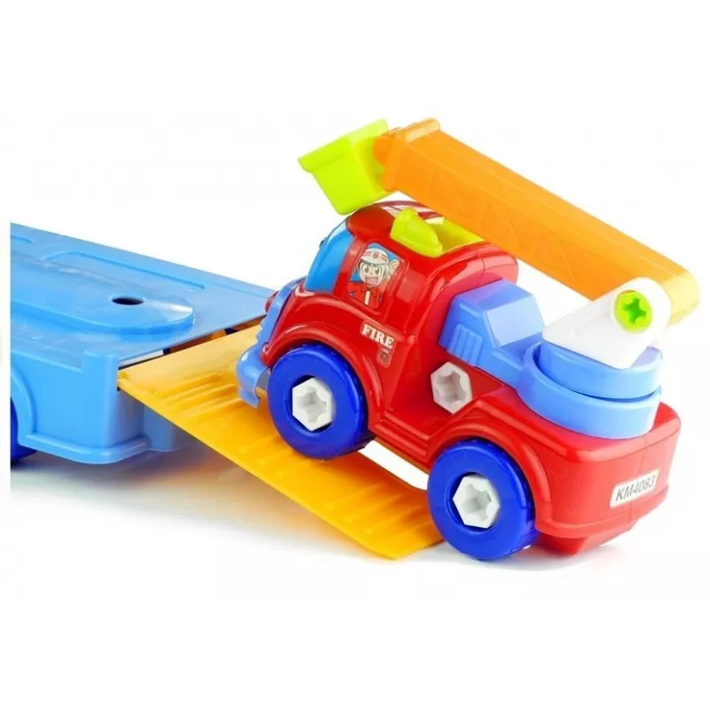 LEAN TOYS Fahrzeug-Set Polizei Feuerwehr Autotransporter Schraubfahrzeuge