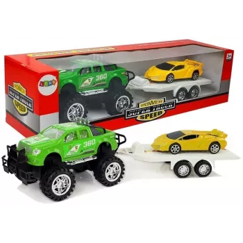 LEAN TOYS Set of Vehicles Yellow Sportcars Green Off-Road with Friction