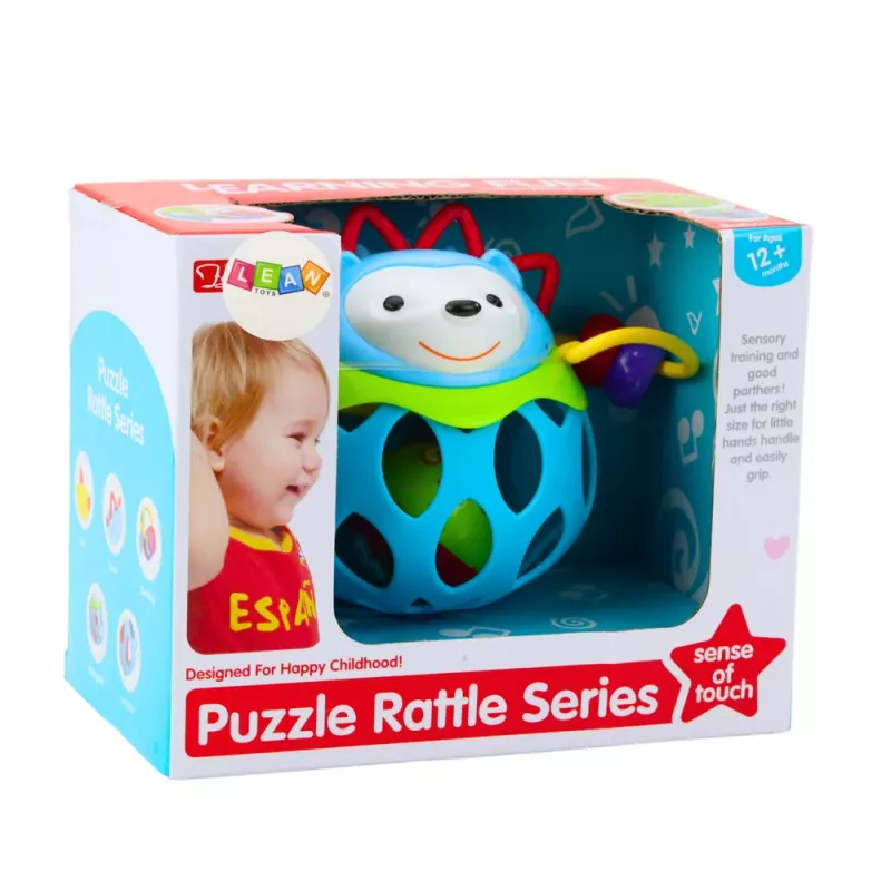 LEAN TOYS Weicher Igelball mit Rassel – Sinnespielzeug für Babys, Blau