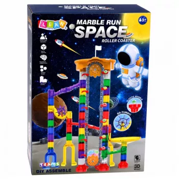 LEAN TOYS Space Track Konstruktionsbausteine 153 Teile - 3D buntes Murmelbahn-Set mit Tunneln und Bällen
