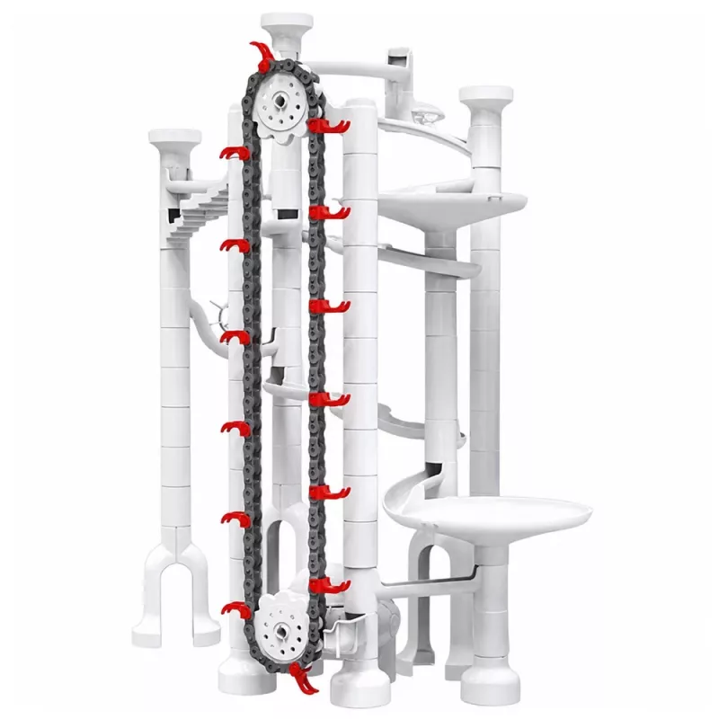 LEAN TOYS Space Track Konstruktionsbausteine 153 Teile - 3D buntes Murmelbahn-Set mit Tunneln und Bällen