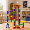 LEAN TOYS Space Track Konstruktionsbausteine 153 Teile - 3D buntes Murmelbahn-Set mit Tunneln und Bällen