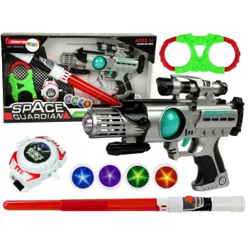 LEAN TOYS Space Warrior Set Laser Gun Lightsaber Handcuffs Disc Thrower
