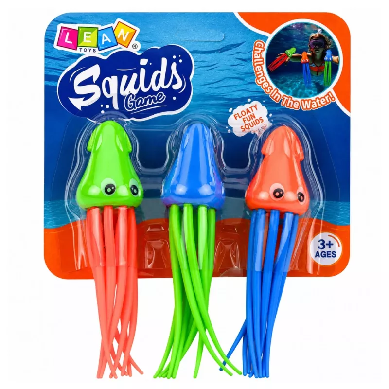 LEAN TOYS Tauchspielzeug Tintenfisch Qualle für Kinder Pool Bad 3er Set
