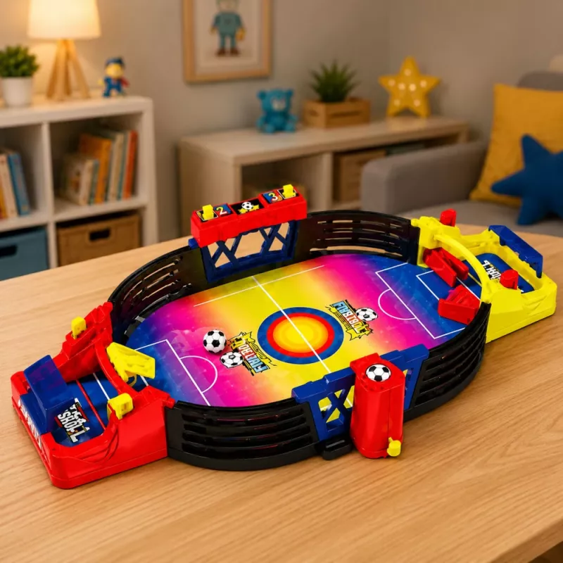 LEAN TOYS Tischfußball Arcade-Spiel für 2 Spieler – Kompaktes Kicker-Spiel mit 18 Spielern, Stahlstangen & Anzeigetafel