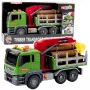 LEAN TOYS Holztransport-LKW mit Kran, Baumstämmen, Lichtern & Geräuschen – Baufahrzeug-Spielzeug