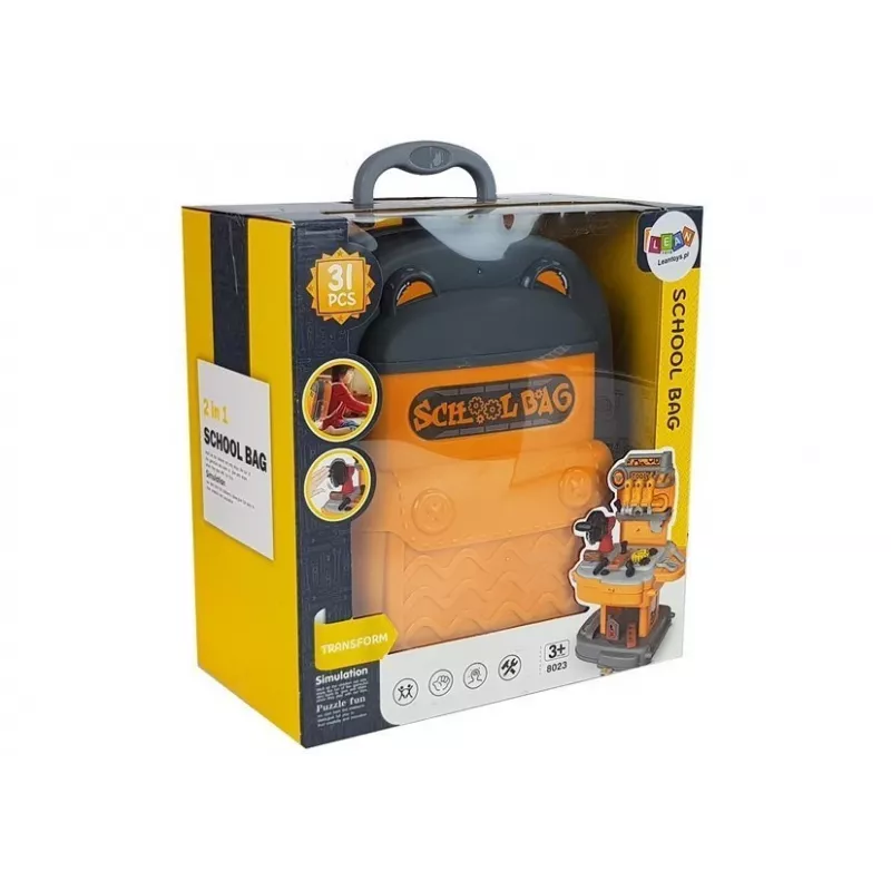 LEAN TOYS Werkzeugset Rucksack Werkstatt Orange und Grau