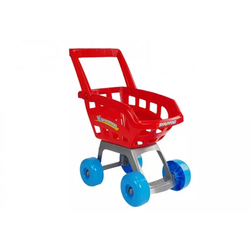 LEAN TOYS Spielzeugmarkt mit Einkaufswagen, Kasse, Scanner und Lebensmitteln