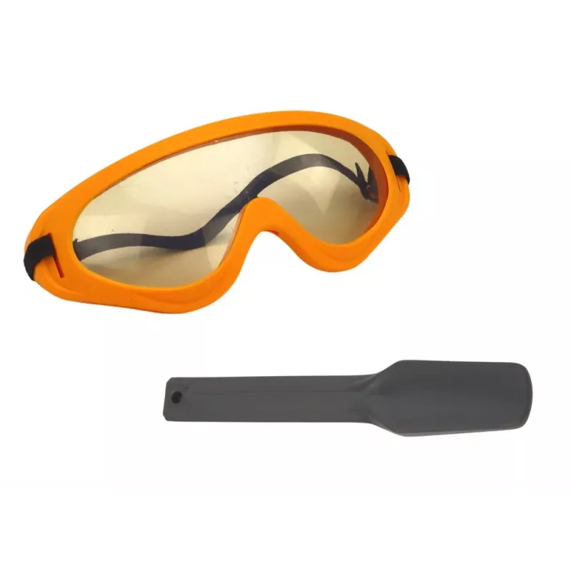 LEAN TOYS Spielzeug-Drucklufthammer mit Helm und Brille – Gelb, ab 3 Jahren, Licht & Sound, 4-teiliges Set