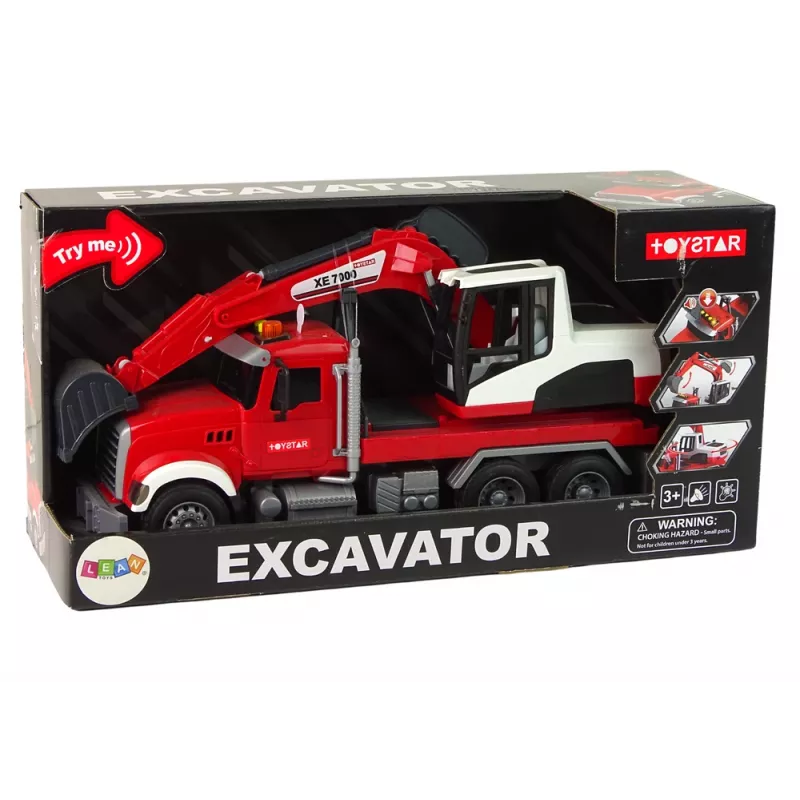 LEAN TOYS Truck mit Bagger Traktor Bagger Sound Licht