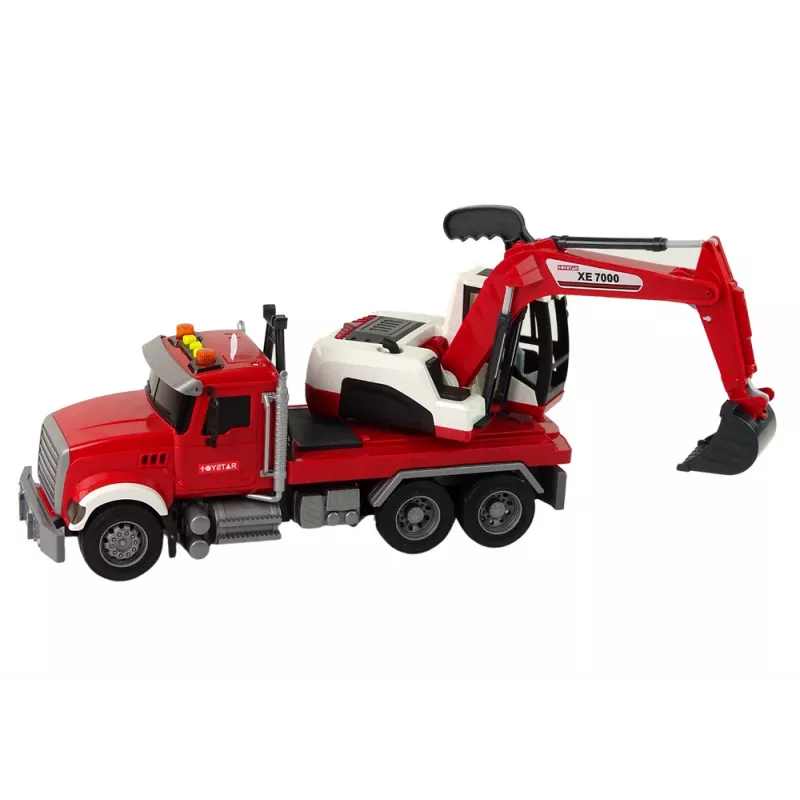 LEAN TOYS Truck mit Bagger Traktor Bagger Sound Licht
