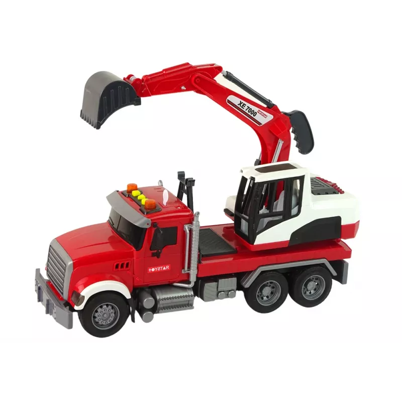 LEAN TOYS Truck mit Bagger Traktor Bagger Sound Licht