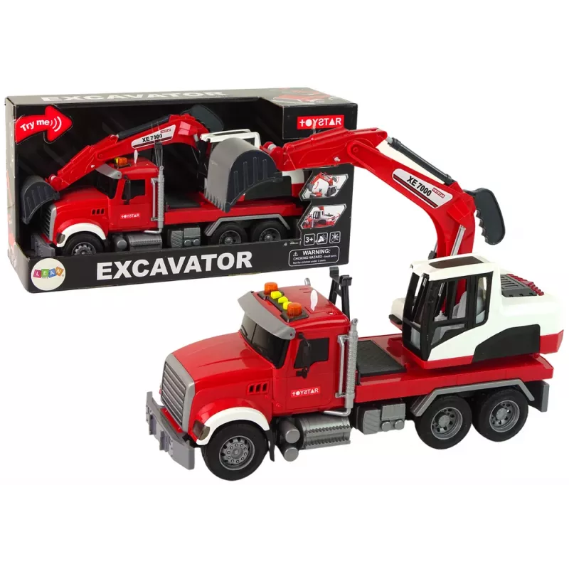 LEAN TOYS Truck mit Bagger Traktor Bagger Sound Licht