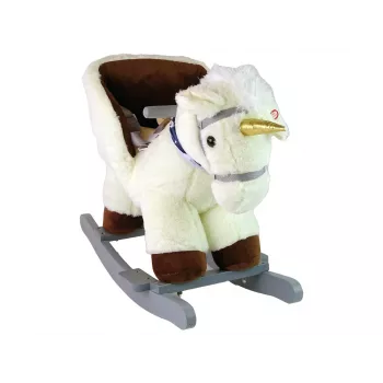 LEAN TOYS Einhorn-Schaukelpferd Rocker für Kleinkinder Weiß Beige