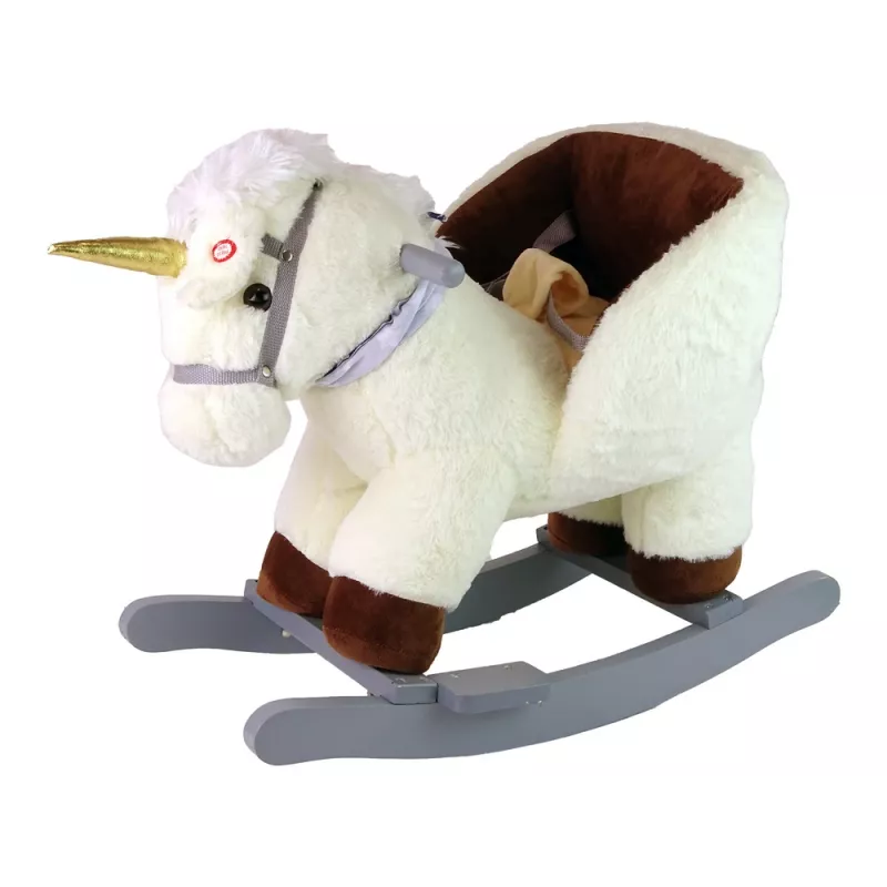 LEAN TOYS Einhorn-Schaukelpferd Rocker für Kleinkinder Weiß Beige