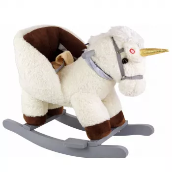 LEAN TOYS Einhorn-Schaukelpferd Rocker für Kleinkinder Weiß Beige
