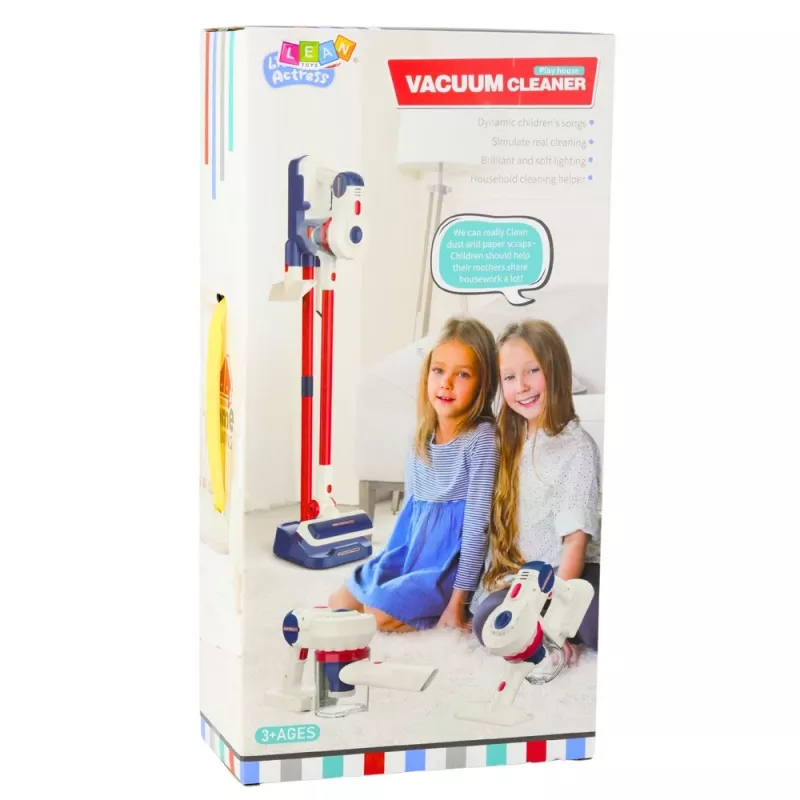 LEAN TOYS Upright Vacuum Cleaner Kinder-Reinigungsset mit Licht und Sound, Station Weiß