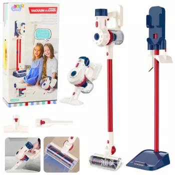 LEAN TOYS Upright Vacuum Cleaner Kinder-Reinigungsset mit Licht und Sound, Station Weiß