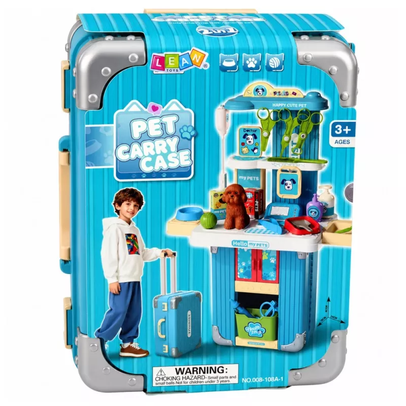 LEAN TOYS Tierarztkoffer Hundepflege-Set Braun Rollenspiel-Set mit 12 Zubehörteilen