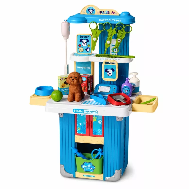 LEAN TOYS Tierarztkoffer Hundepflege-Set Braun Rollenspiel-Set mit 12 Zubehörteilen