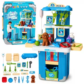 LEAN TOYS Tierarztkoffer Hundepflege-Set Braun Rollenspiel-Set mit 12 Zubehörteilen