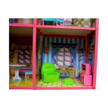 LEAN TOYS Villa Großes Puppenhaus 6 Zimmer Möbel Zubehör 128 Teile