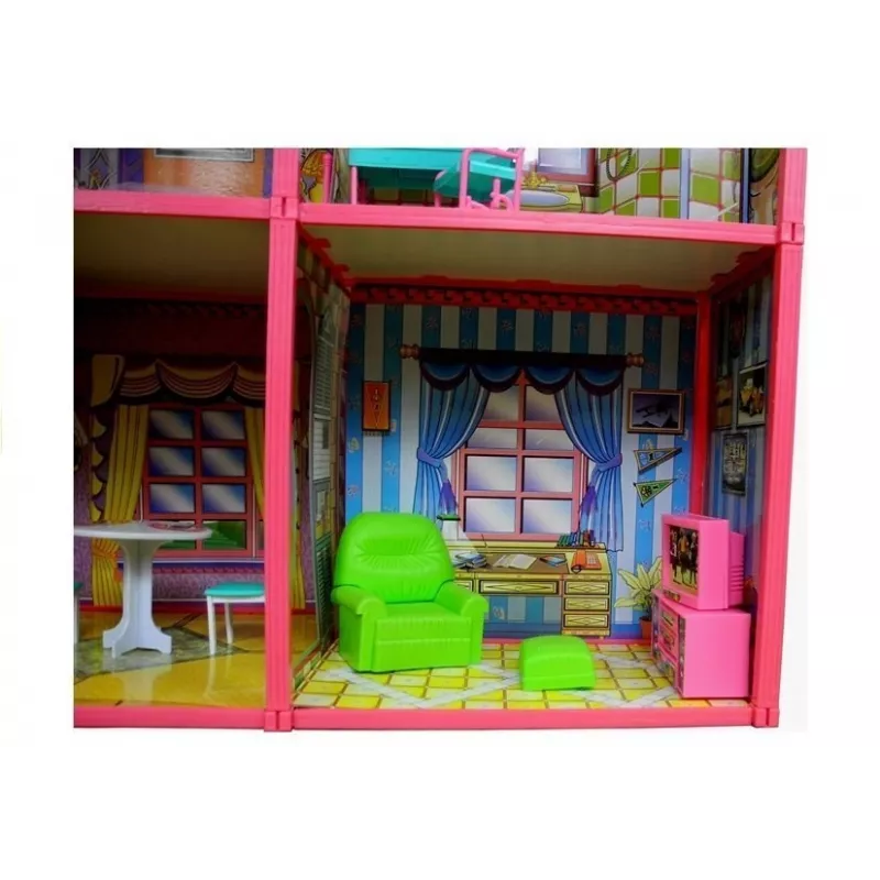 LEAN TOYS Villa Großes Puppenhaus 6 Zimmer Möbel Zubehör 128 Teile