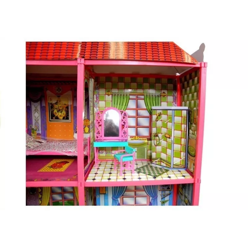 LEAN TOYS Villa Großes Puppenhaus 6 Zimmer Möbel Zubehör 128 Teile