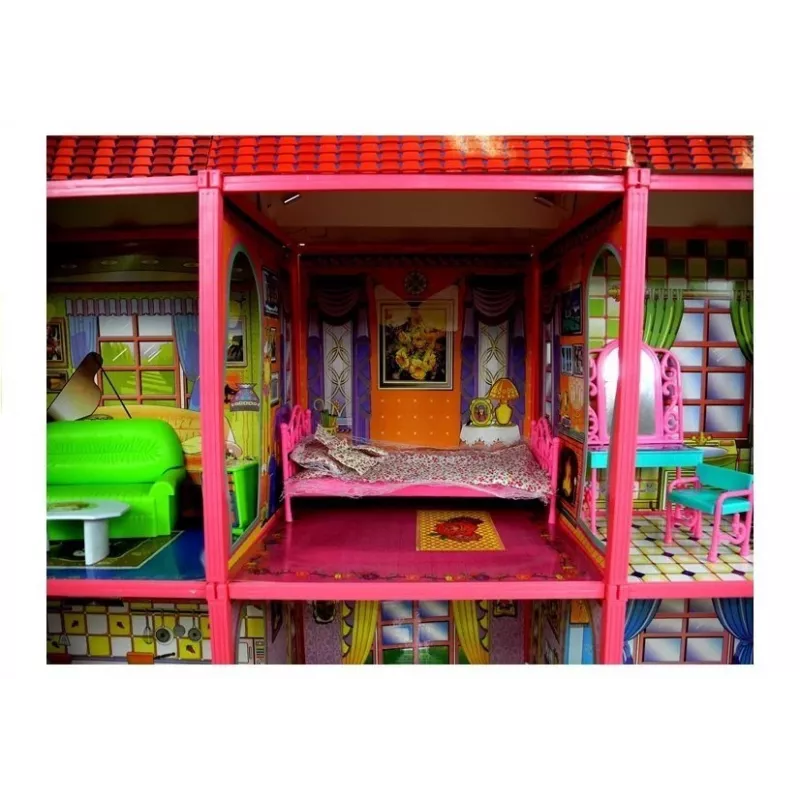 LEAN TOYS Villa Großes Puppenhaus 6 Zimmer Möbel Zubehör 128 Teile