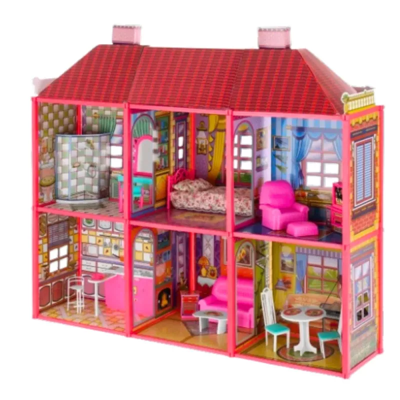 LEAN TOYS Villa Großes Puppenhaus 6 Zimmer Möbel Zubehör 128 Teile