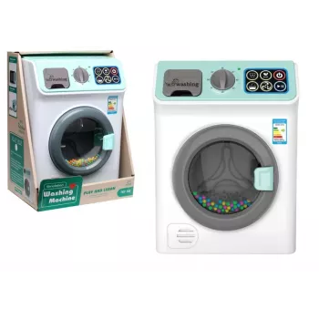 LEAN TOYS Waschmaschine mit Geräuschen, öffnender Trommel und bunten Bällen - batteriebetrieben
