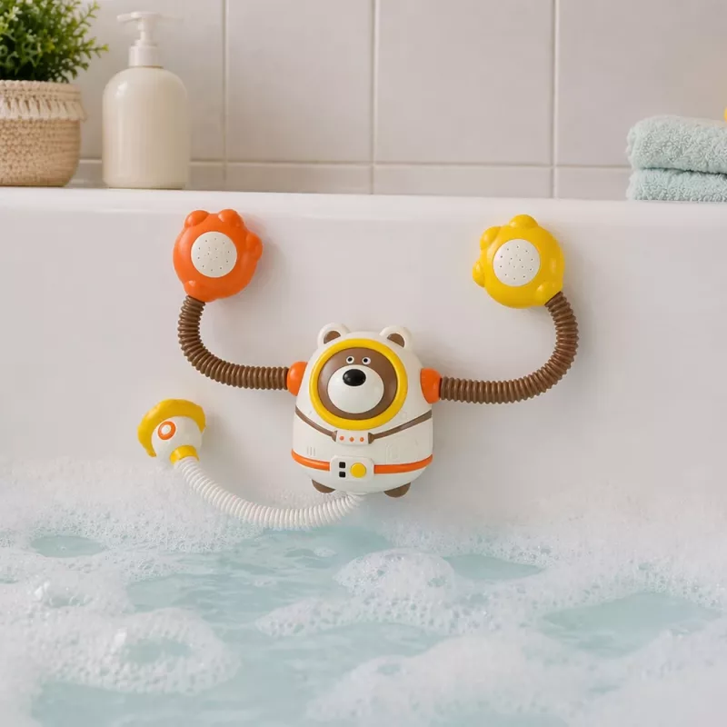 LEAN TOYS Wasserbadspielzeug Teddybär Astronaut Dusche mit Wasserzirkulation Saugnäpfen