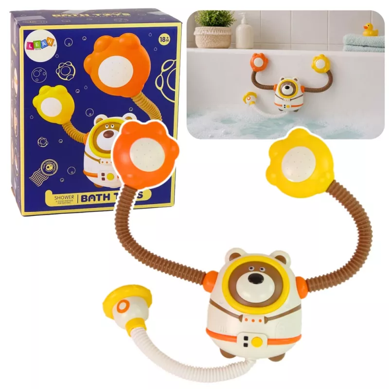 LEAN TOYS Wasserbadspielzeug Teddybär Astronaut Dusche mit Wasserzirkulation Saugnäpfen
