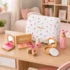 LEAN TOYS Holz-Schönheitsset für Mädchen mit weißer Kosmetiktasche, 17-teilig