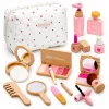 LEAN TOYS Holz-Schönheitsset für Mädchen mit weißer Kosmetiktasche, 17-teilig