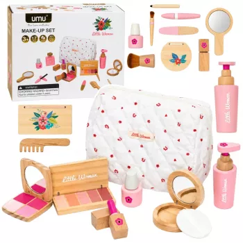 LEAN TOYS Holz-Schönheitsset für Mädchen mit weißer Kosmetiktasche, 17-teilig