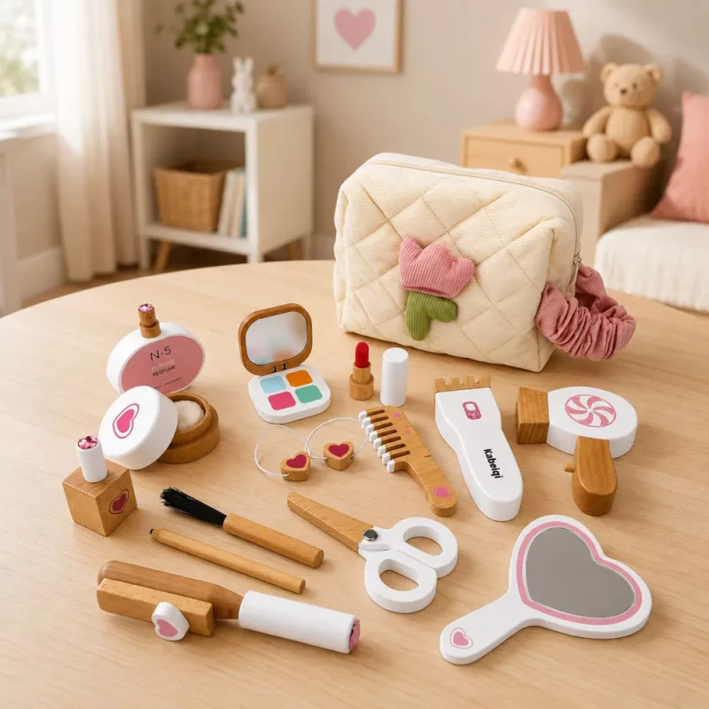 LEAN TOYS Holz Schönheitsset Make-up Kosmetiktasche Zubehör 16 Stk.